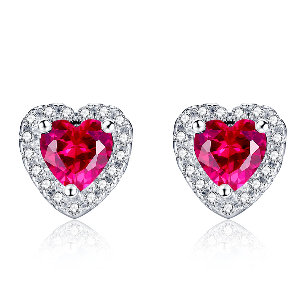 MABELLA Sterling Silver 1.0 cttw Gemstone Heart Shaped Stud Earrings