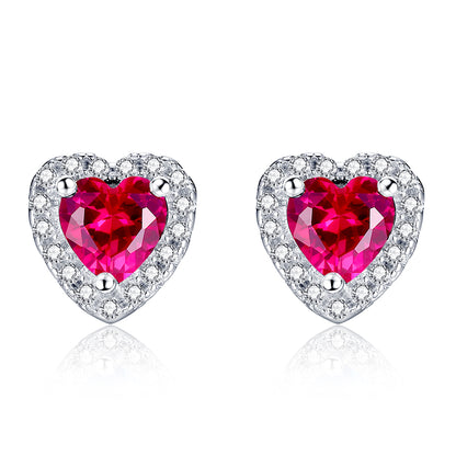 MABELLA Sterling Silver 1.0 cttw Gemstone Heart Shaped Stud Earrings