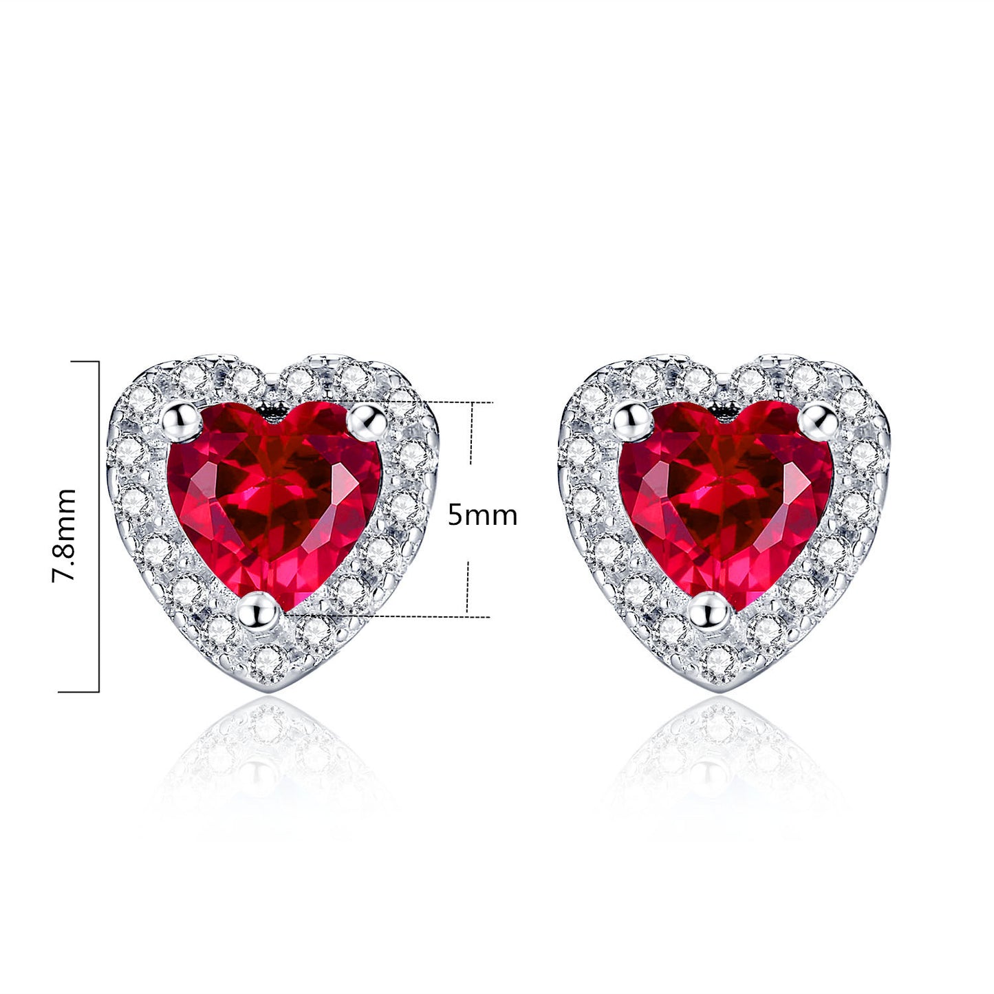 MABELLA Sterling Silver Heart Cut Simulated Ruby Pendant Earrings Jewelry Set, Gifts for Women