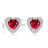 MABELLA Sterling Silver Heart Cut Simulated Ruby Pendant Earrings Jewelry Set, Gifts for Women