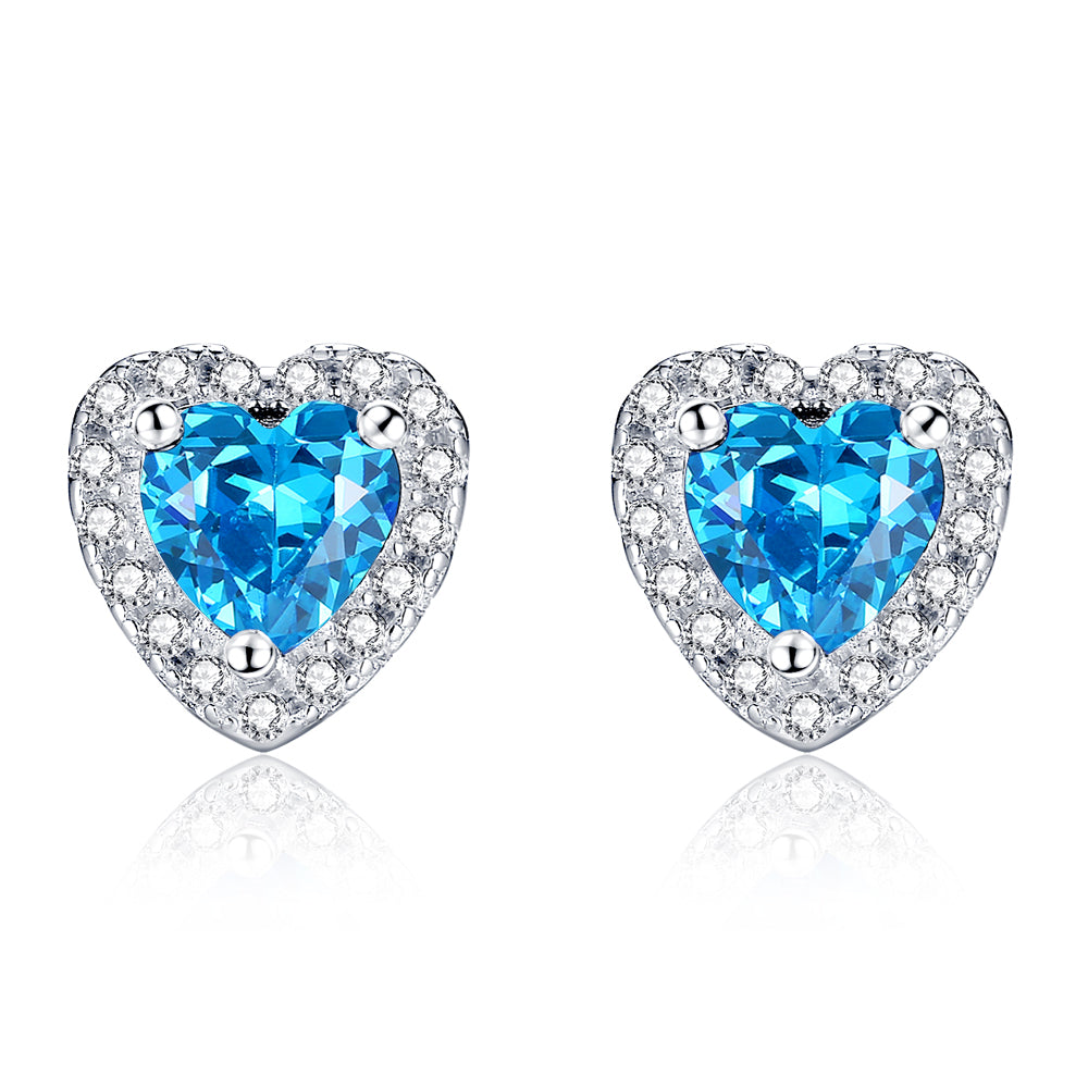 MABELLA Sterling Silver 1.0 cttw Gemstone Heart Shaped Stud Earrings