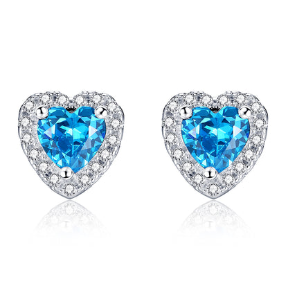 MABELLA Sterling Silver 1.0 cttw Gemstone Heart Shaped Stud Earrings