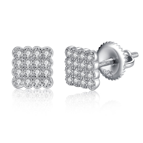 MABELLA Sterling Silver Micro Pave Cubic Zirconia Square Stud Earrings