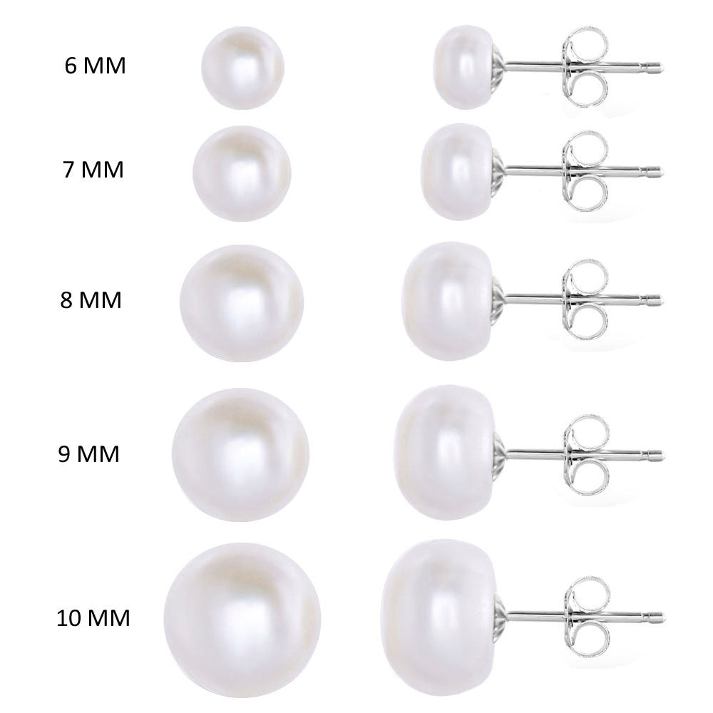 MABELLA 925 Sterling Silver Genuine Freshwater Cultured Pearl White Button Stud Earrings for Women
