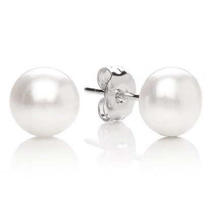MABELLA 925 Sterling Silver Genuine Freshwater Cultured Pearl White Button Stud Earrings for Women