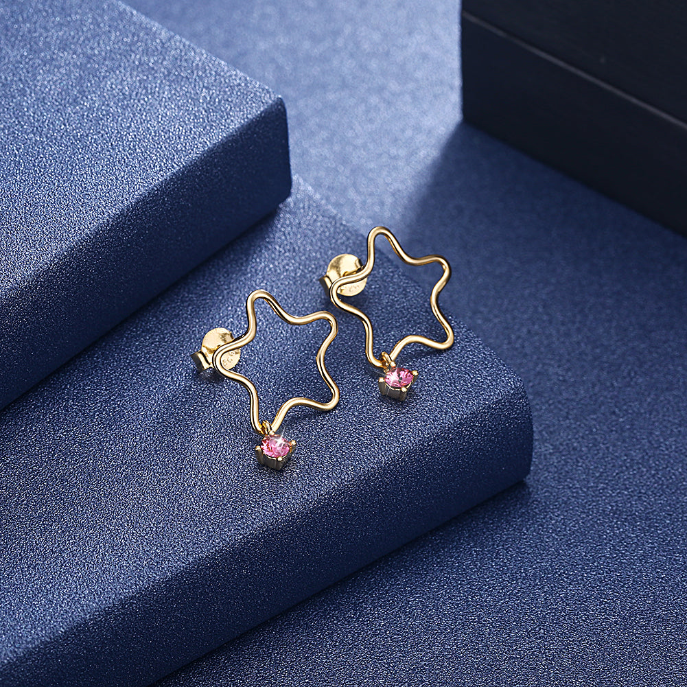 MABELLA 925 Sterling Silver Gold Plated Geometric Stud Earrings Swarovski Crystals, Gifts for Women