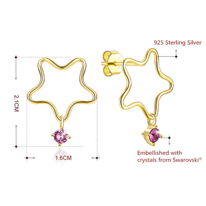 MABELLA 925 Sterling Silver Gold Plated Geometric Stud Earrings Swarovski Crystals, Gifts for Women