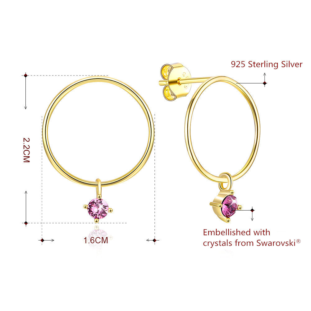 MABELLA 925 Sterling Silver Gold Plated Geometric Stud Earrings Swarovski Crystals, Gifts for Women