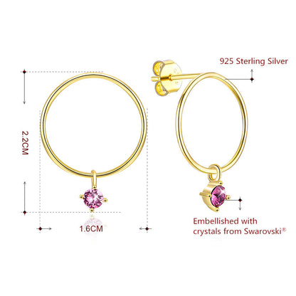 MABELLA 925 Sterling Silver Gold Plated Geometric Stud Earrings Swarovski Crystals, Gifts for Women
