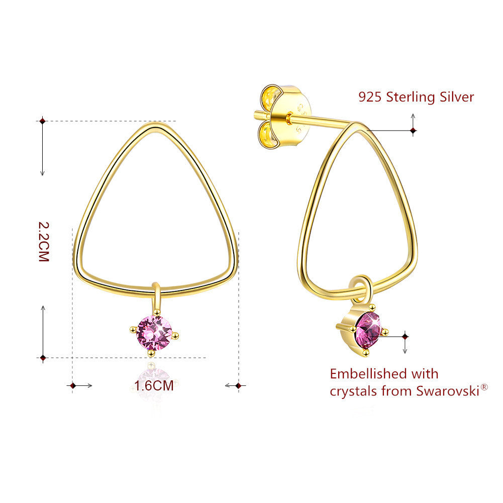 MABELLA 925 Sterling Silver Gold Plated Geometric Stud Earrings Swarovski Crystals, Gifts for Women