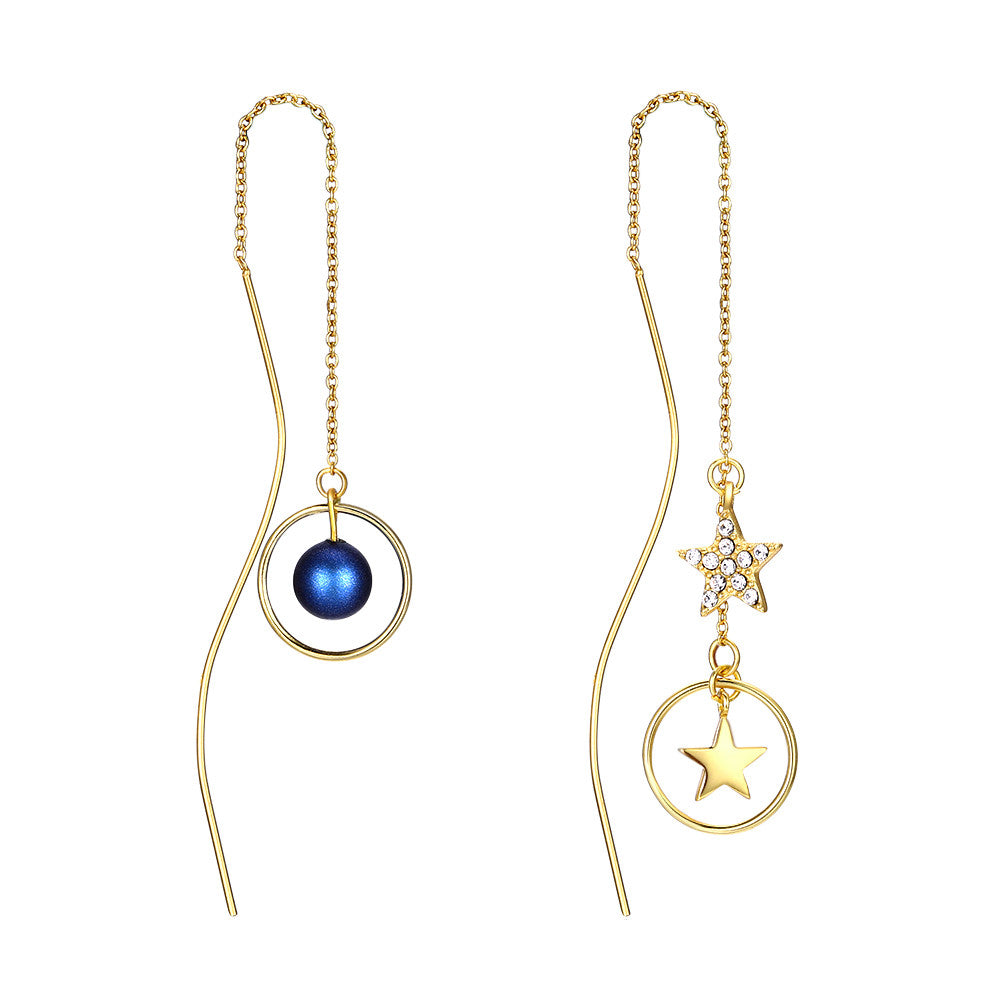 MABELLA 18K Real Gold Plated 925 Sterling Silver Star Threader Dangle Swarovski Crystals Earrings