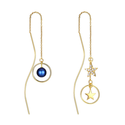 MABELLA 18K Real Gold Plated 925 Sterling Silver Star Threader Dangle Swarovski Crystals Earrings