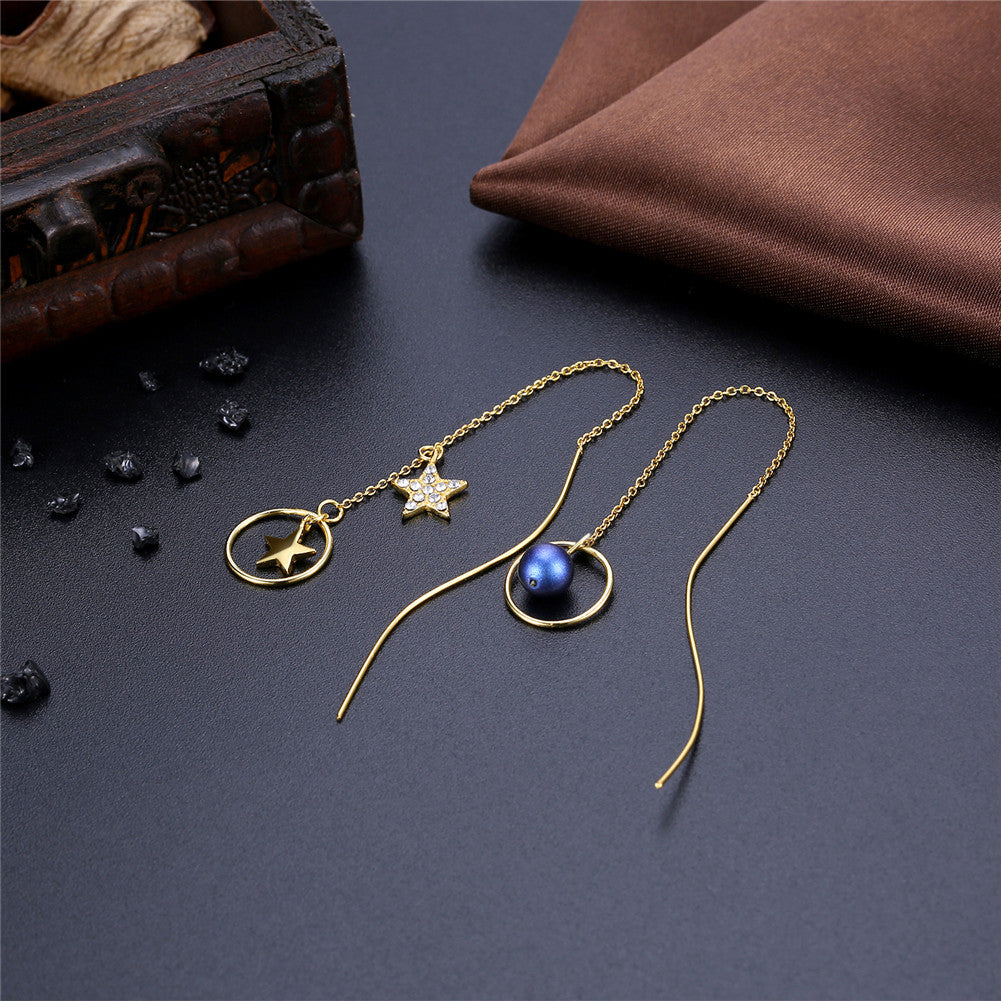 MABELLA 18K Real Gold Plated 925 Sterling Silver Star Threader Dangle Swarovski Crystals Earrings