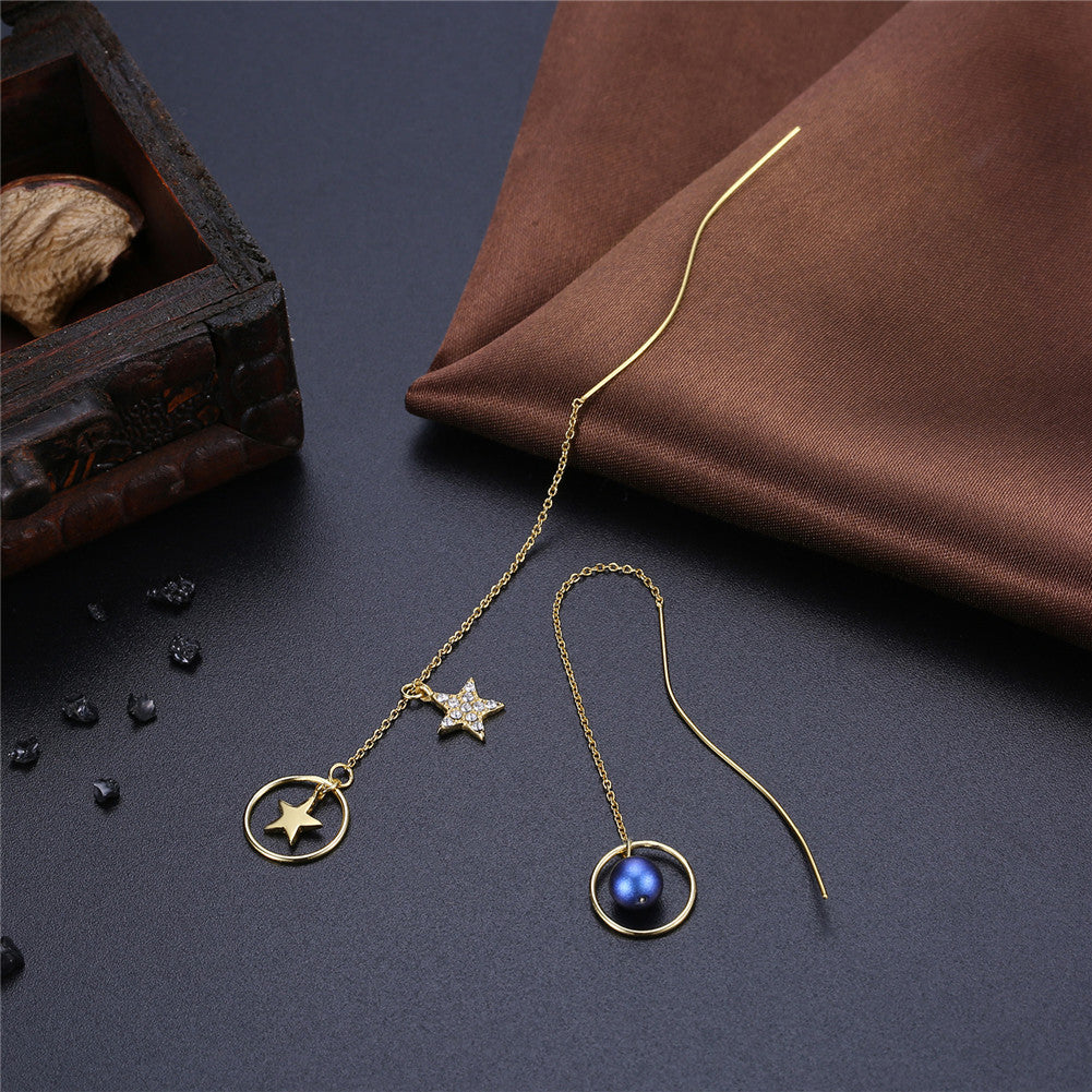 MABELLA 18K Real Gold Plated 925 Sterling Silver Star Threader Dangle Swarovski Crystals Earrings