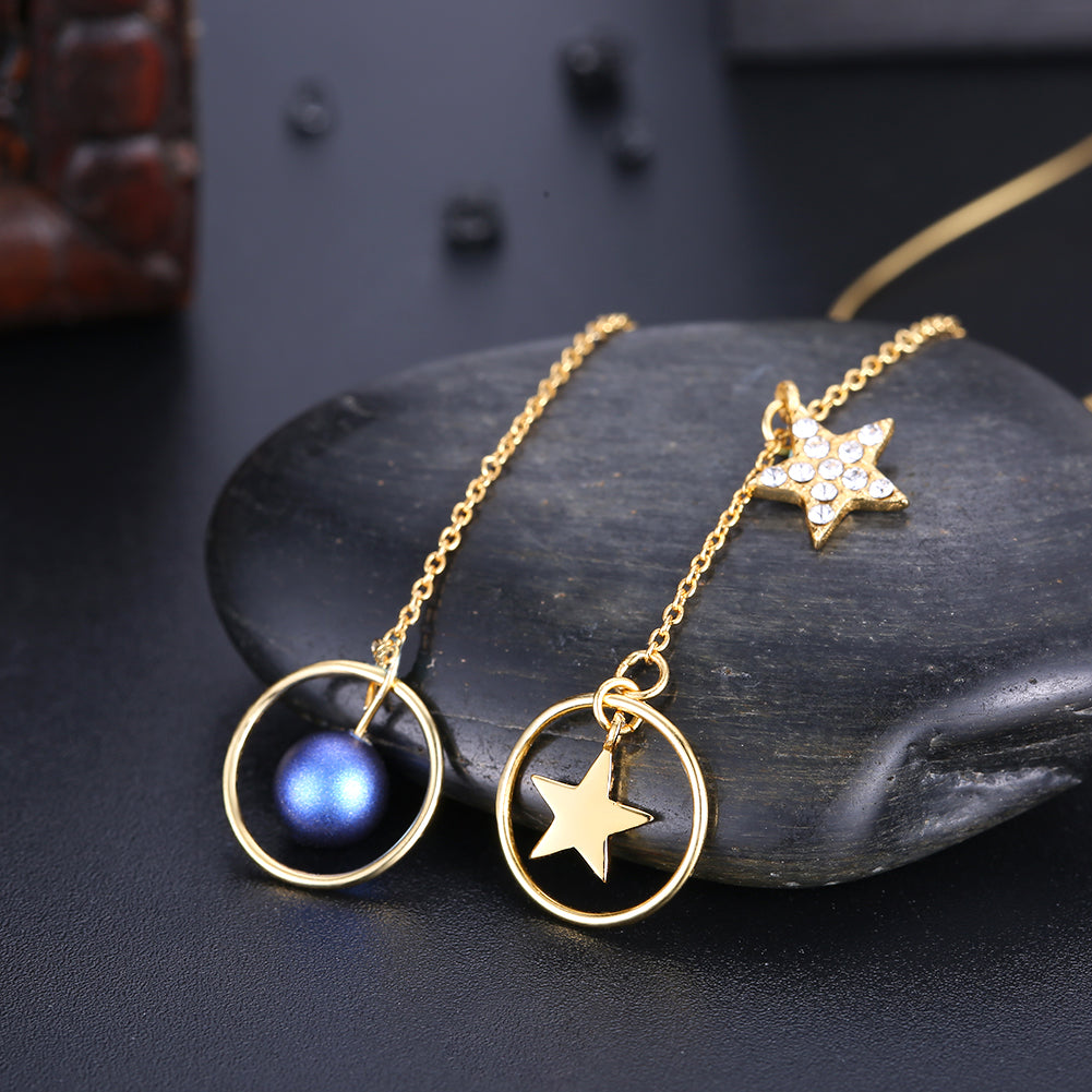 MABELLA 18K Real Gold Plated 925 Sterling Silver Star Threader Dangle Swarovski Crystals Earrings
