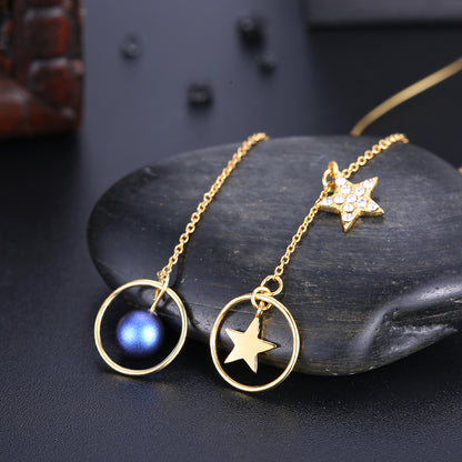 MABELLA 18K Real Gold Plated 925 Sterling Silver Star Threader Dangle Swarovski Crystals Earrings