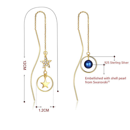 MABELLA 18K Real Gold Plated 925 Sterling Silver Star Threader Dangle Swarovski Crystals Earrings