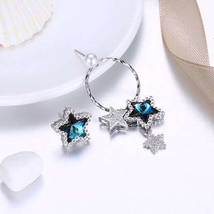 MABELLA Sterling Silver Stars Drop Stud Earrings with Crystals Pearl from Swarovski,Gifts for Women