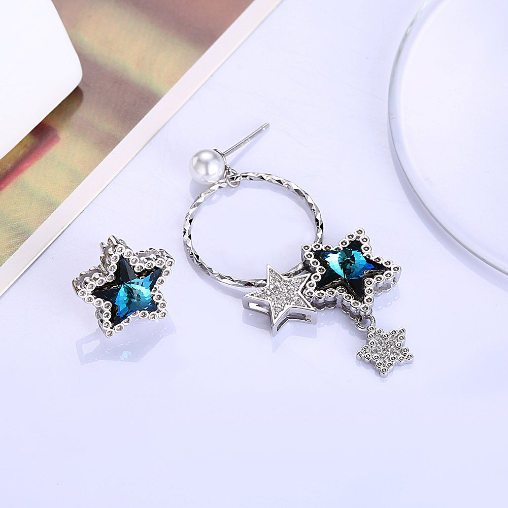 MABELLA Sterling Silver Stars Drop Stud Earrings with Crystals Pearl from Swarovski,Gifts for Women