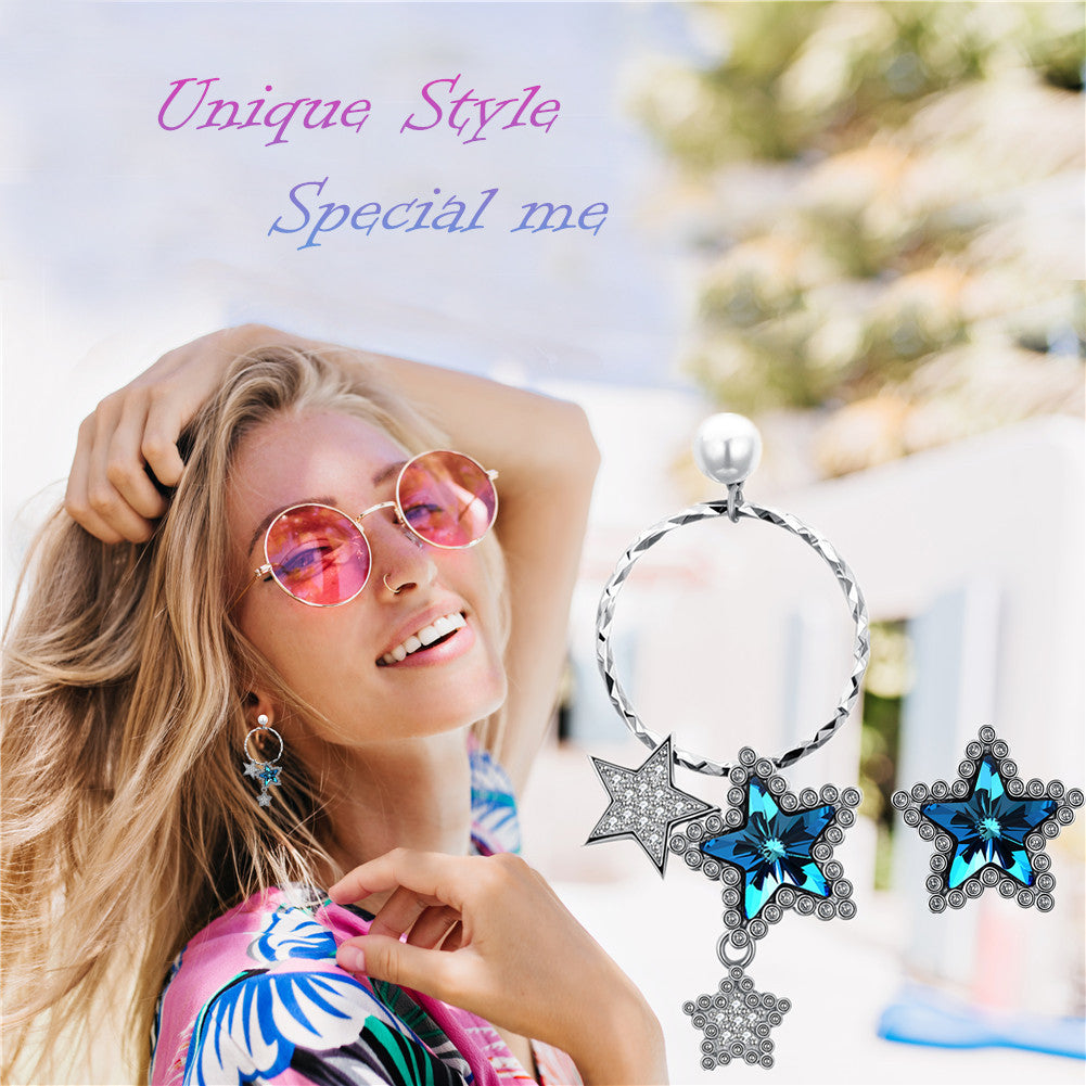 MABELLA Sterling Silver Stars Drop Stud Earrings with Crystals Pearl from Swarovski,Gifts for Women