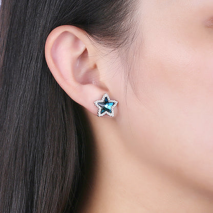 MABELLA Sterling Silver Stars Drop Stud Earrings with Crystals Pearl from Swarovski,Gifts for Women