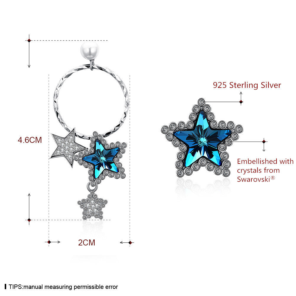 MABELLA Sterling Silver Stars Drop Stud Earrings with Crystals Pearl from Swarovski,Gifts for Women