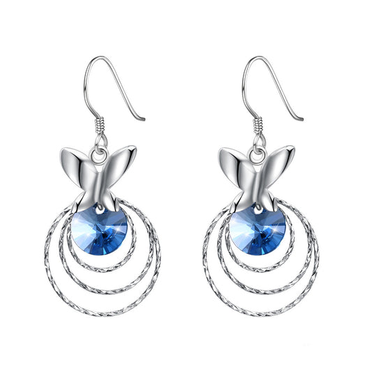 MABELLA Women Butterfly Dangle 925 Sterling Silver Earrings Embellished with Crystals from Swarovski