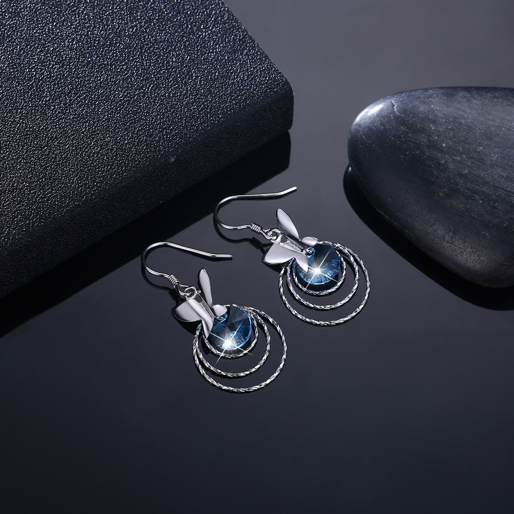 MABELLA Women Butterfly Dangle 925 Sterling Silver Earrings Embellished with Crystals from Swarovski