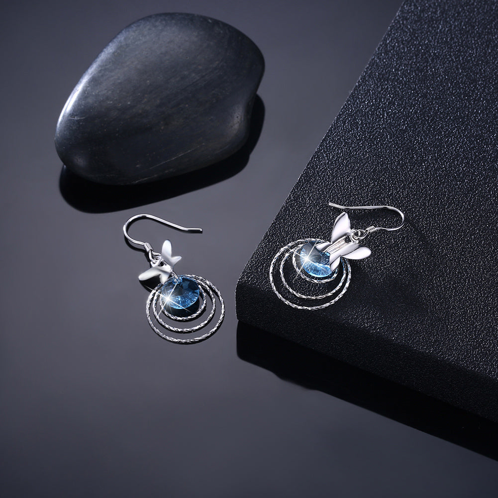 MABELLA Women Butterfly Dangle 925 Sterling Silver Earrings Embellished with Crystals from Swarovski