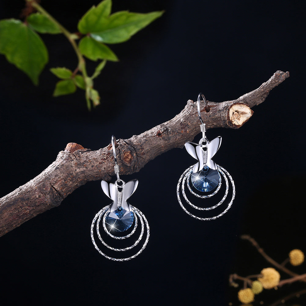 MABELLA Women Butterfly Dangle 925 Sterling Silver Earrings Embellished with Crystals from Swarovski