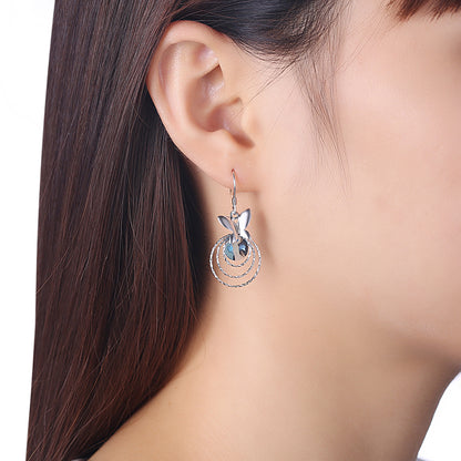 MABELLA Women Butterfly Dangle 925 Sterling Silver Earrings Embellished with Crystals from Swarovski
