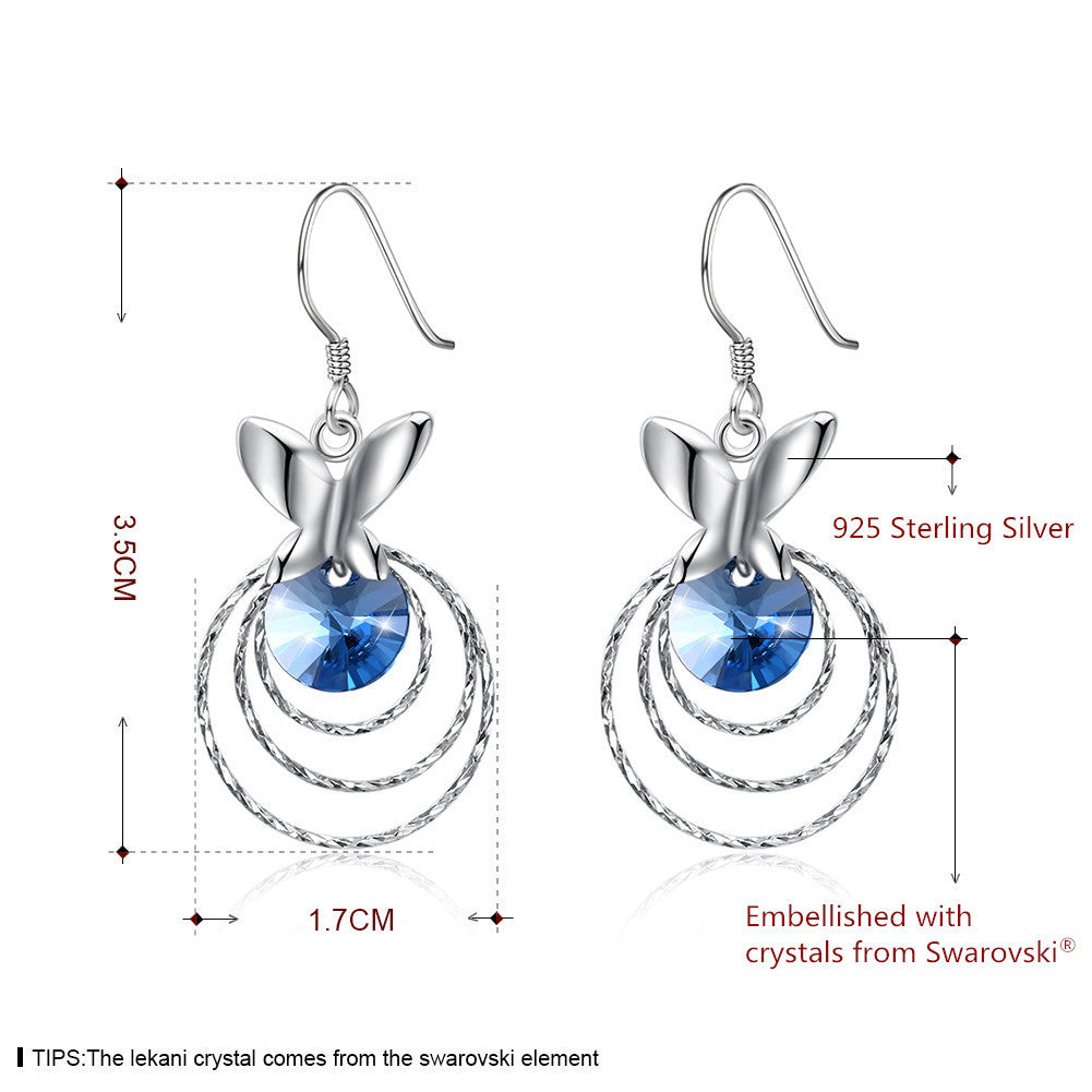 MABELLA Women Butterfly Dangle 925 Sterling Silver Earrings Embellished with Crystals from Swarovski