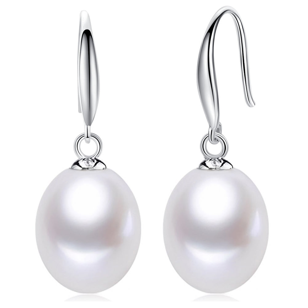MABELLA Sterling Silver AAA+ Quality White Freshwater Cultured Drop Dangle Pearl Earrings for Women
