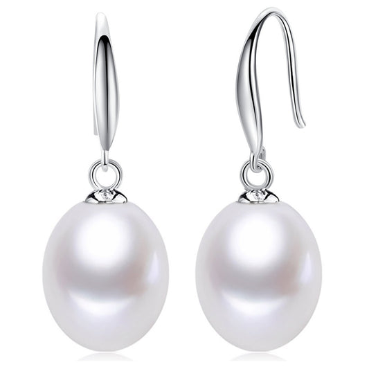 MABELLA Sterling Silver AAA+ Quality White Freshwater Cultured Drop Dangle Pearl Earrings for Women