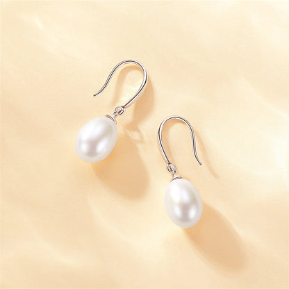 MABELLA Sterling Silver AAA+ Quality White Freshwater Cultured Drop Dangle Pearl Earrings for Women
