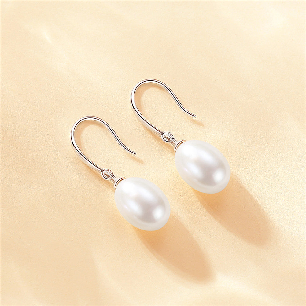MABELLA Sterling Silver AAA+ Quality White Freshwater Cultured Drop Dangle Pearl Earrings for Women