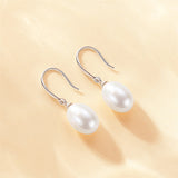 MABELLA Sterling Silver AAA+ Quality White Freshwater Cultured Drop Dangle Pearl Earrings for Women