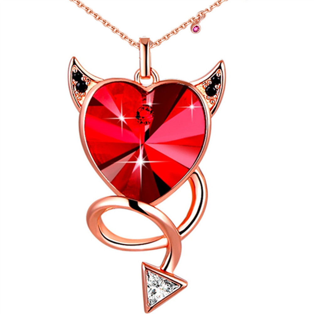 MABELLA Red Evil Love Heart Pendant Necklace Embellished
