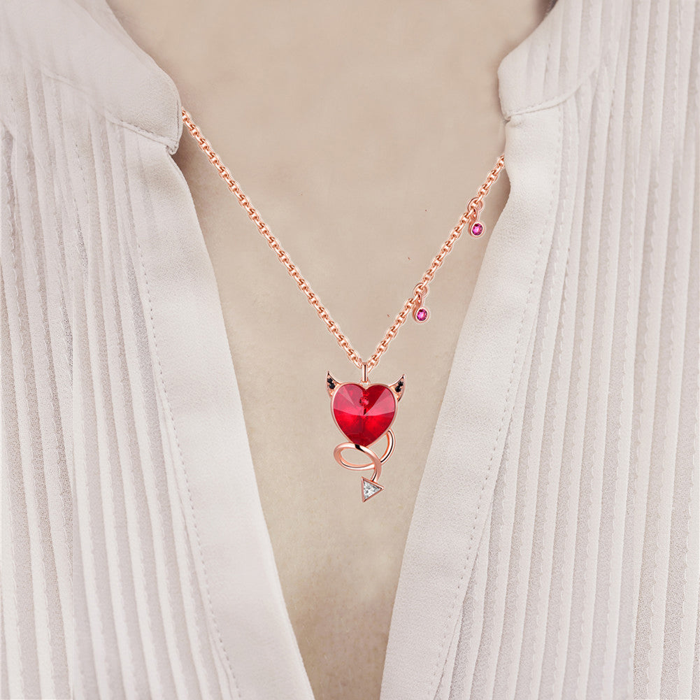 MABELLA Red Heart Pendant Necklace Embellished with Crystals from Swarovski, Gifts for Women