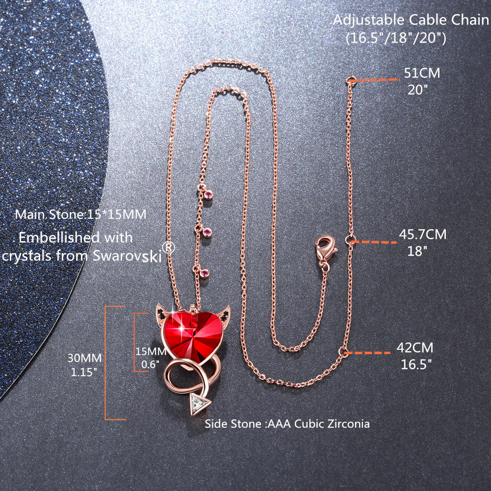 MABELLA Red Heart Pendant Necklace Embellished with Crystals from Swarovski, Gifts for Women