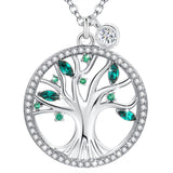 MABELLA Green Crystals Tree of Life Necklace,Simulated Emerald Pendant Christmas Gifts for Women Mom