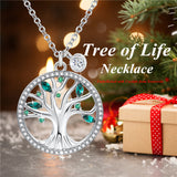 MABELLA Green Crystals Tree of Life Necklace,Simulated Emerald Pendant Christmas Gifts for Women Mom