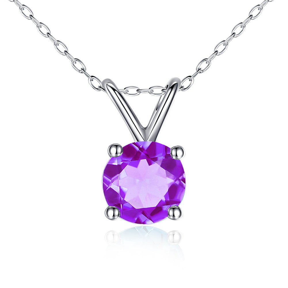 MABELLA 14K Solid White Gold 0.80 CTTW Round Cut 6mm Natural Genuine Gemstone Pendant Necklace