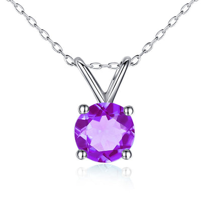 MABELLA 14K Solid White Gold 0.80 CTTW Round Cut 6mm Natural Genuine Gemstone Pendant Necklace