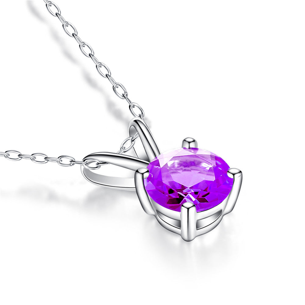 MABELLA 14K Solid White Gold 0.80 CTTW Round Cut 6mm Natural Genuine Gemstone Pendant Necklace