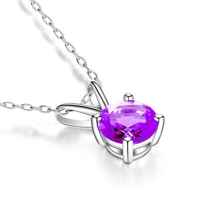 MABELLA 14K Solid White Gold 0.80 CTTW Round Cut 6mm Natural Genuine Gemstone Pendant Necklace