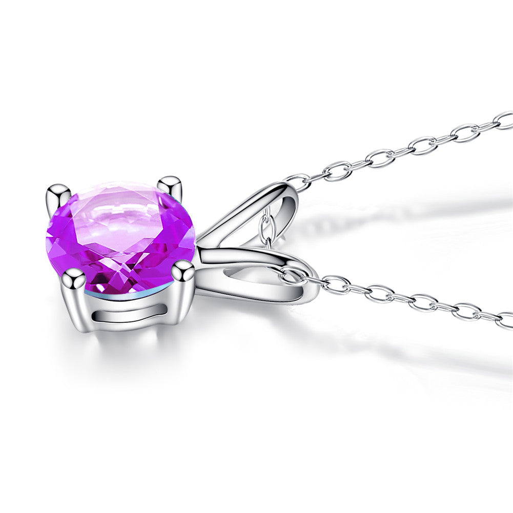 MABELLA 14K Solid White Gold 0.80 CTTW Round Cut 6mm Natural Genuine Gemstone Pendant Necklace