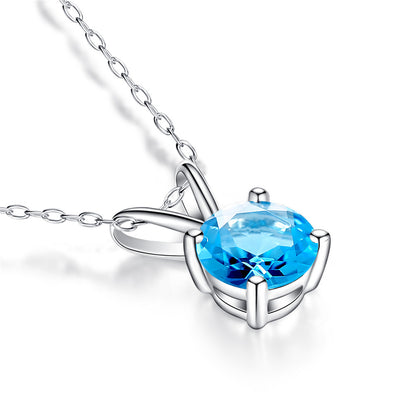 MABELLA 14K Solid White Gold 0.80 CTTW Round Cut 6mm Natural Genuine Gemstone Pendant Necklace