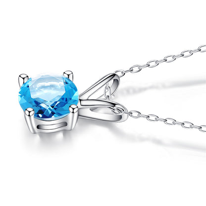 MABELLA 14K Solid White Gold 0.80 CTTW Round Cut 6mm Natural Genuine Gemstone Pendant Necklace