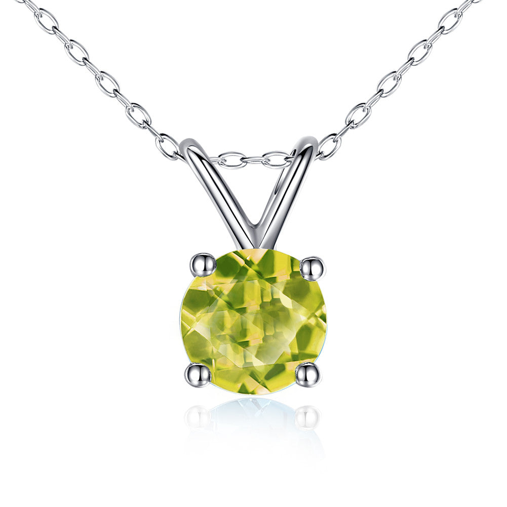 MABELLA 14K Solid White Gold 0.80 CTTW Round Cut 6mm Natural Genuine Gemstone Pendant Necklace